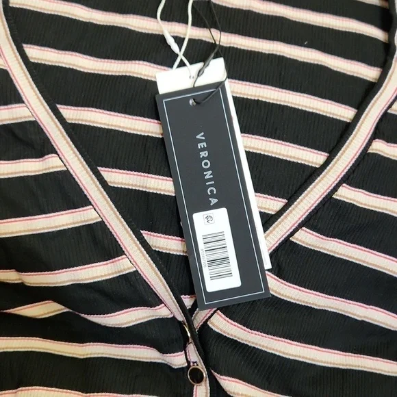 NWT Veronica Beard  Black Striped L/S V Neck Top-Size XL.​​​​​​​​ - Picture 5 of 5